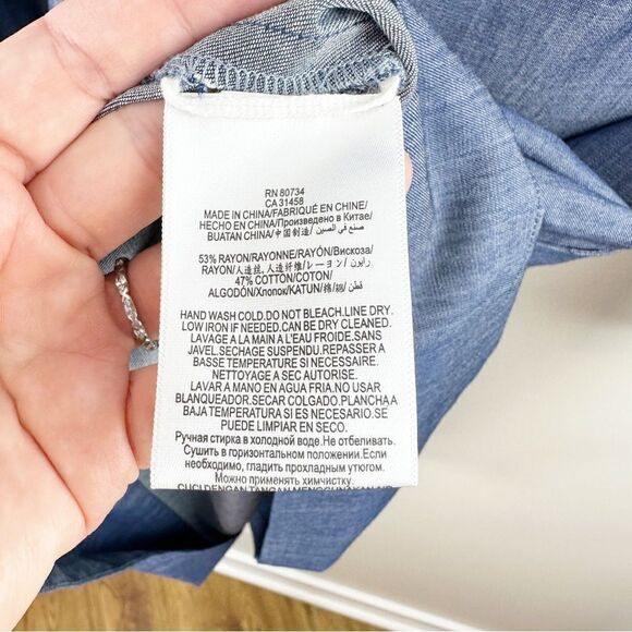 BCBG Maxazria Ajax Blue Chambray Mini Full Shirtdress Bell‎ Sleeve Small - Picture 13 of 15